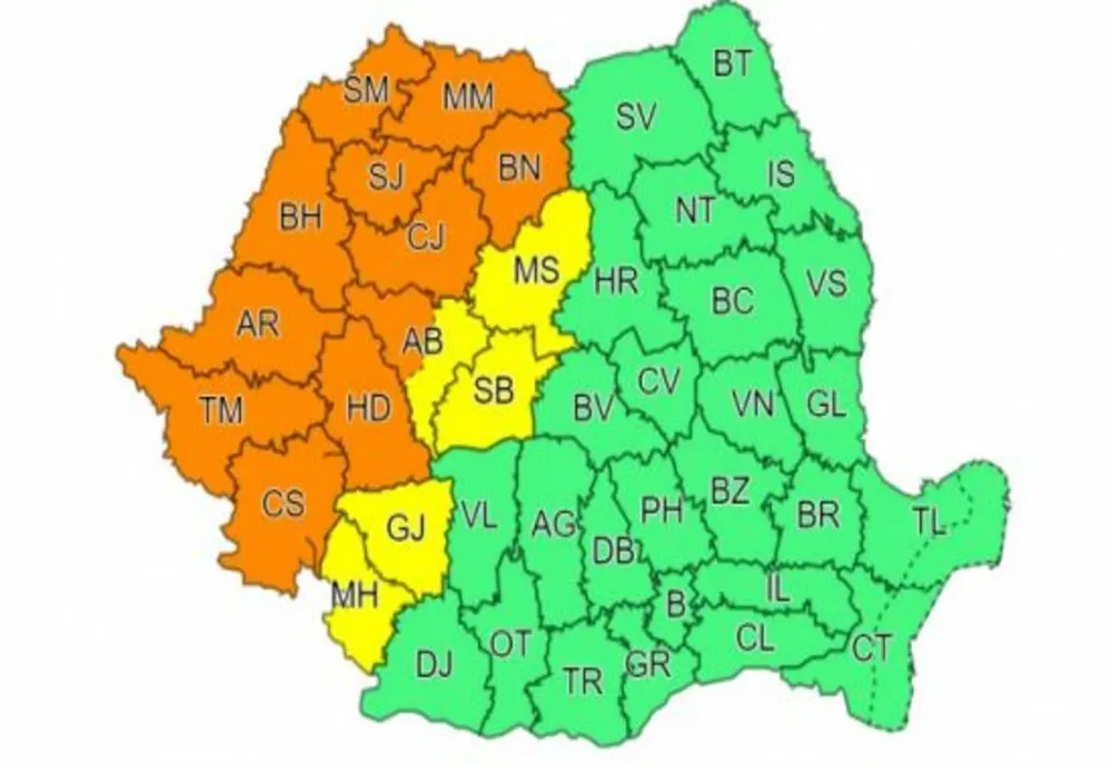 Avertizare cod portocaliu de vreme rea: județele din vestul țării, sub atenționare