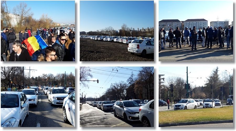 S-a blocat orașul. Protest al taximetriștilor la Timișoara. Foto