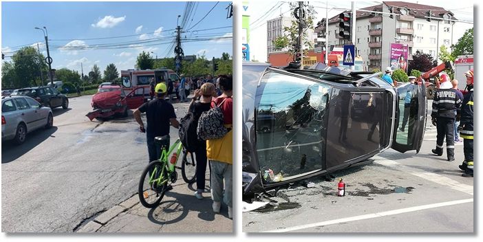 Mașină răsturnată pe un bulevard intens circulat din Timișoara. Copii răniți în urma accidentului