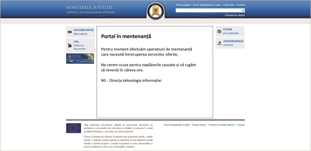 Batjocură pe bani publici: portalul instanţelor de judecată, picat de două zile!