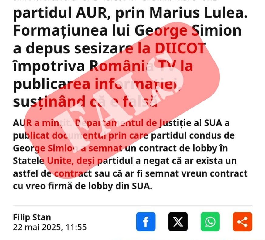 AUR NEAGĂ ORICE CONTRACT DE LOBBY: "DOCUMENTELE PREZENTATE PUBLIC SUNT FALSURI"