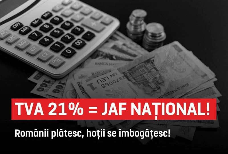 AUR TIMIȘ: " MAJORAREA TVA LA 21% ESTE UN JAF NAȚIONAL! ROMÂNII PLĂTESC, HOȚII SE ÎMBOGĂȚESC!"