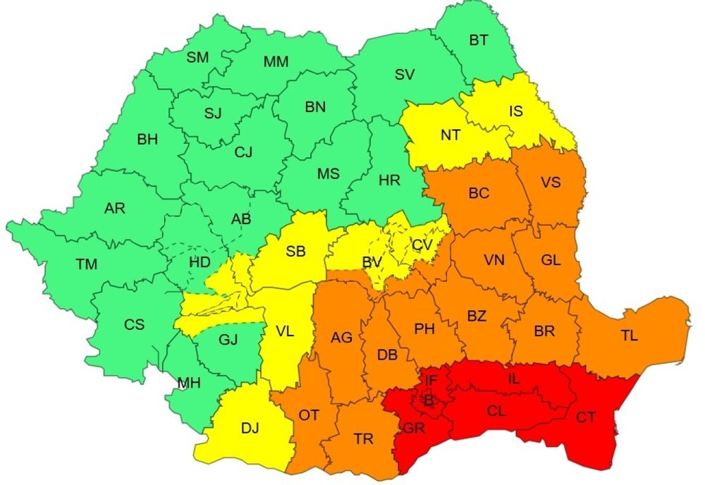 COD ROȘU EXTINS DE METEOROLOGI ÎN BUCUREȘTI ȘI ILFOV. ALERTE METEO ÎN APROAPE TOATĂ ȚARA