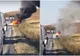 Accident în apropiere de Timișoara. O masină a luat foc după ce s-a răsturnat